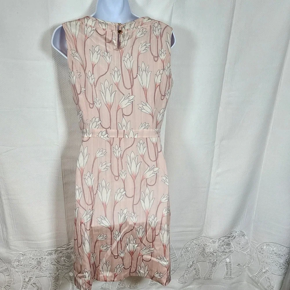 Tory‎ Burch Floral Print Square Neck Sleeveless Dress Pink White Size 6 - Picture 6 of 10